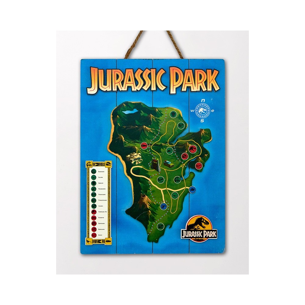 DOCTOR COLLECTOR JURASSIC PARK MAP WOOD PRINT