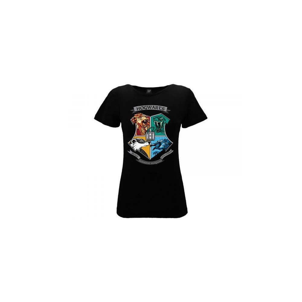 MAGLIA T SHIRT DONNA HARRY POTTER ANIMALI CASATE HOGWARTS