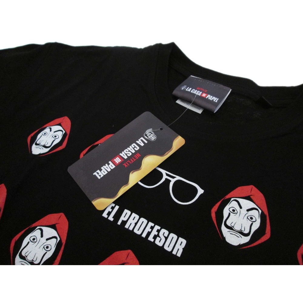 MAGLIA T SHIRT LA CASA DE PAPEL LA CASA DI CARTA NOMI MASCHERE NERA