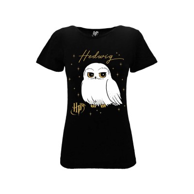 MAGLIA T SHIRT DONNA HARRY POTTER HEDWIG BLACK