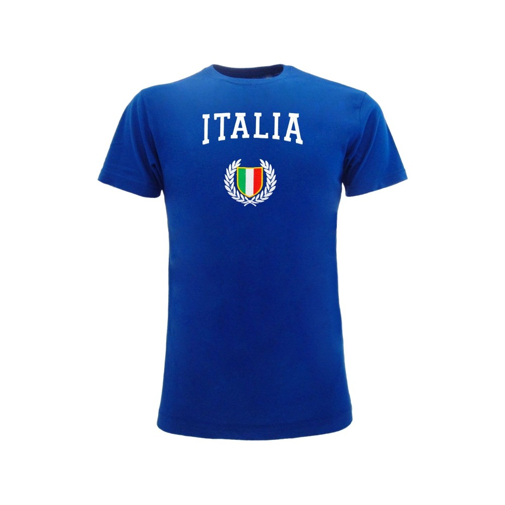 MAGLIA T SHIRT ITALIA SCUDETTO RICAMATO BLUE
