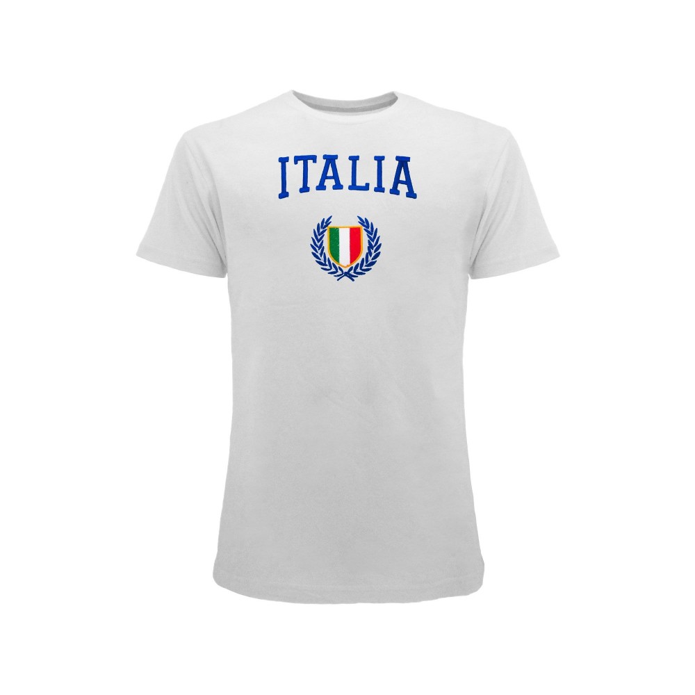 MAGLIA T SHIRT ITALIA SCUDETTO RICAMATO BIANCA