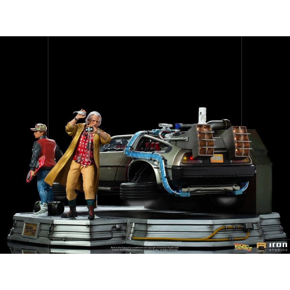 IRON STUDIOS BACK TO THE FUTURE II DELOREAN DELUXE FULL SET ART SCALE 1/10 STATUE FIGURE