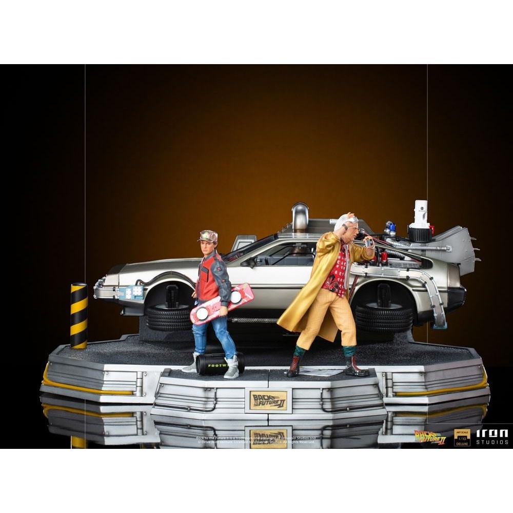 IRON STUDIOS BACK TO THE FUTURE II DELOREAN DELUXE FULL SET ART SCALE 1/10 STATUE FIGURE