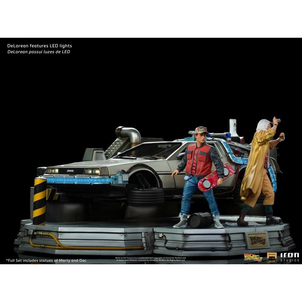 IRON STUDIOS BACK TO THE FUTURE II DELOREAN DELUXE FULL SET ART SCALE 1/10 STATUE FIGURE