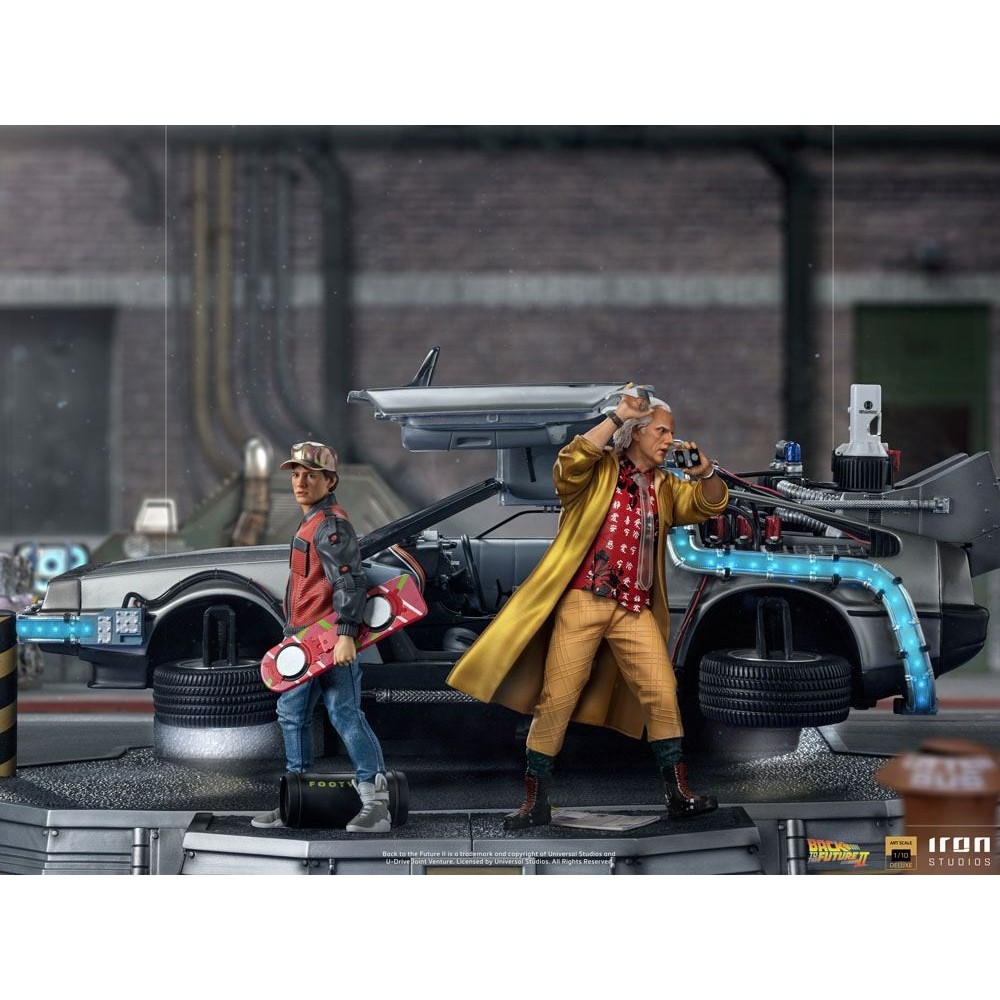 IRON STUDIOS BACK TO THE FUTURE II DELOREAN DELUXE FULL SET ART SCALE 1/10 STATUE FIGURE