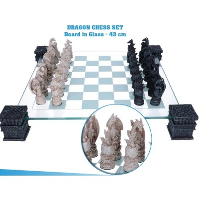 DRAGON CHESS SET SCACCHIERA IN RESINA E VETRO NEMESIS NOW
