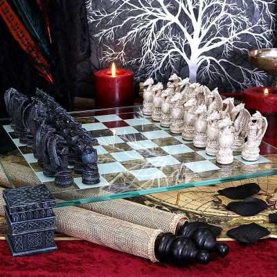 DRAGON CHESS SET SCACCHIERA IN RESINA E VETRO NEMESIS NOW