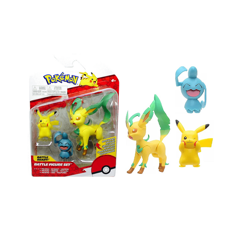 BOTI POKEMON BATTLE FIGURE SET PIKACHU WYNAUT LEAFEON FIGURES