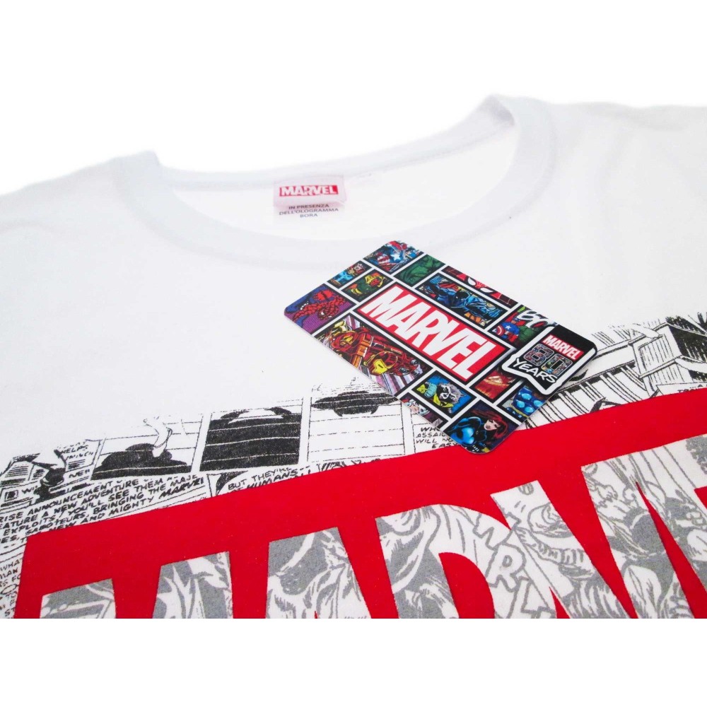 MAGLIA T SHIRT MARVEL LOGO COMICS BIANCA