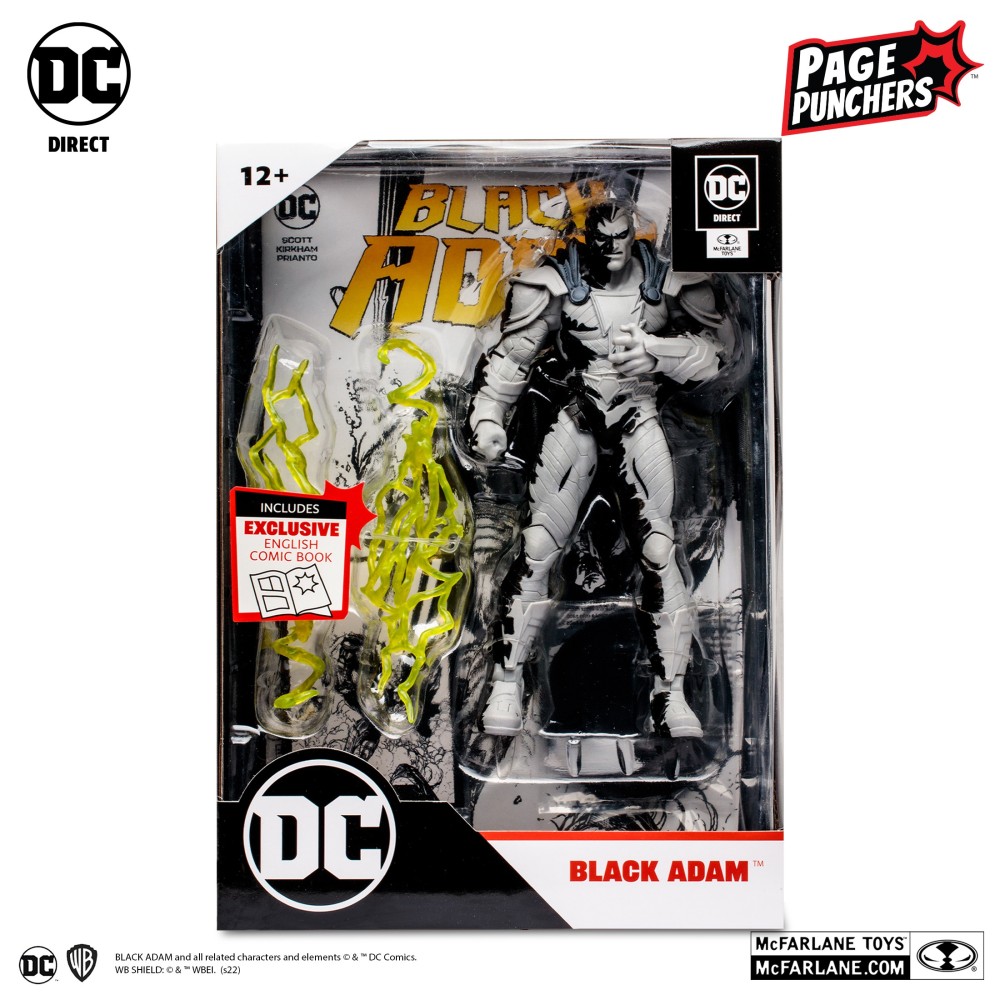 DC BLACK ADAM PAGE PUNCHERS BLACK ADAM BLACK AND WHITE ACTION FIGURE MC FARLANE