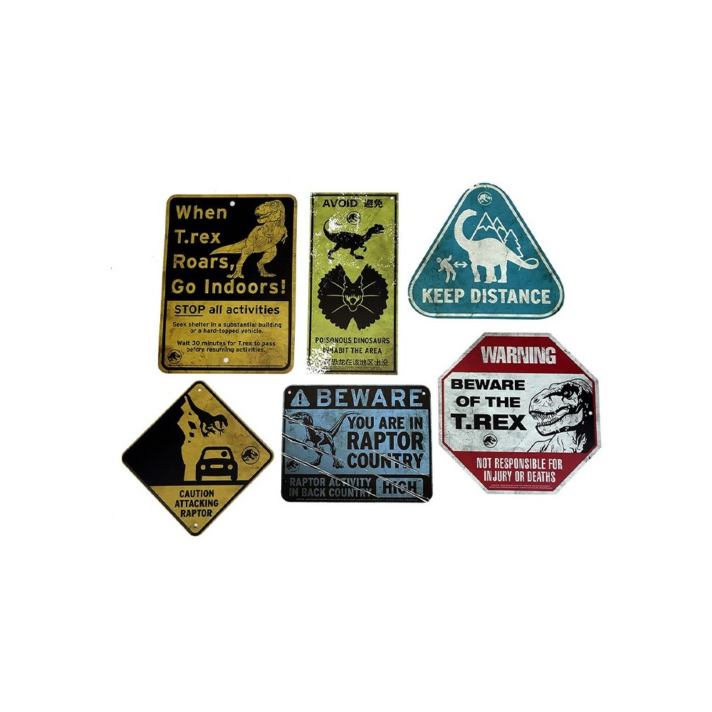 JURASSIC WORLD METAL WARNING SIGNS SCALED PROP REPLICA FACTORY ENTERTAINMENT