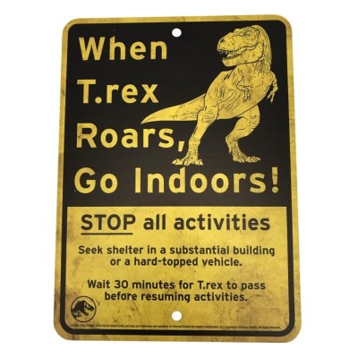 JURASSIC WORLD METAL WARNING SIGNS SCALED PROP REPLICA FACTORY ENTERTAINMENT