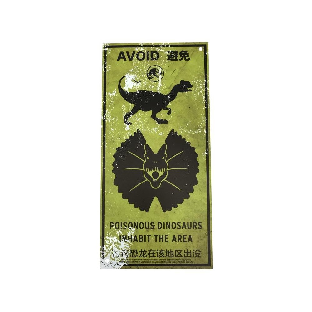 JURASSIC WORLD METAL WARNING SIGNS SCALED PROP REPLICA FACTORY ENTERTAINMENT