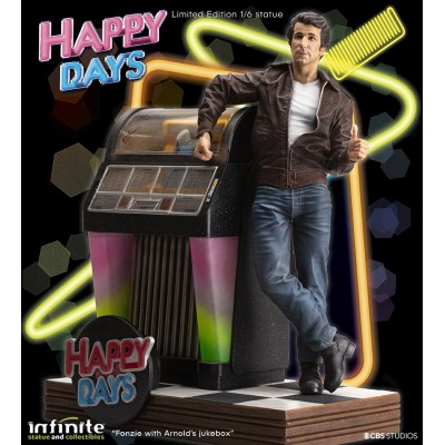 INFINITE STATUE HAPPY DAYS FONZIE WITH JUKEBOX STATUE 30 CM 1/6 OLD AND RARE RESIN FIGURE