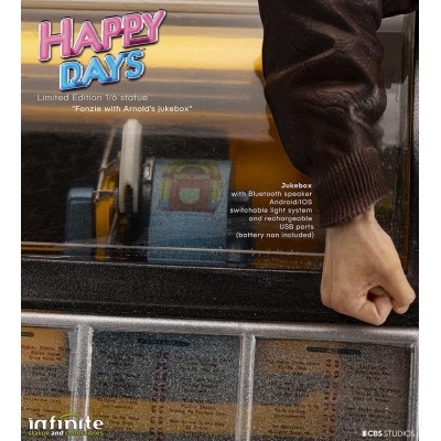 INFINITE STATUE HAPPY DAYS FONZIE WITH JUKEBOX STATUE 30 CM 1/6 OLD AND RARE RESIN FIGURE