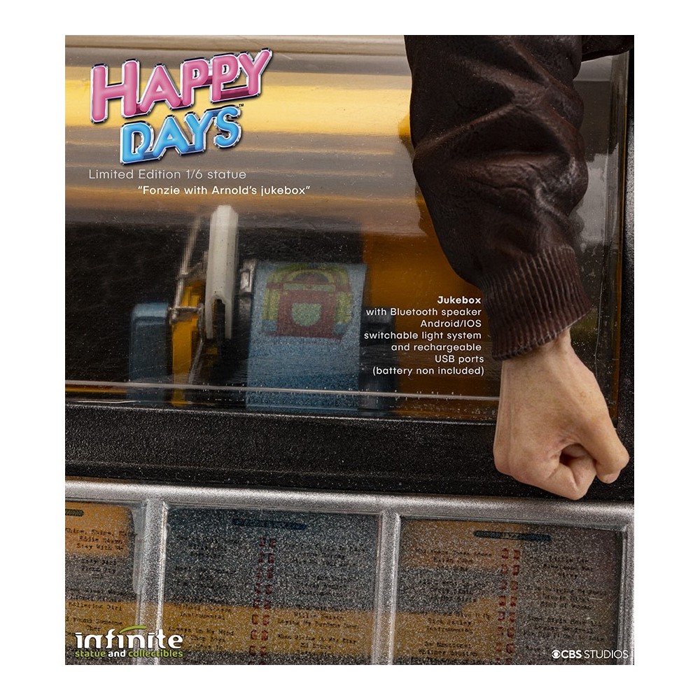INFINITE STATUE HAPPY DAYS FONZIE WITH JUKEBOX STATUE 30 CM 1/6 OLD AND RARE RESIN FIGURE