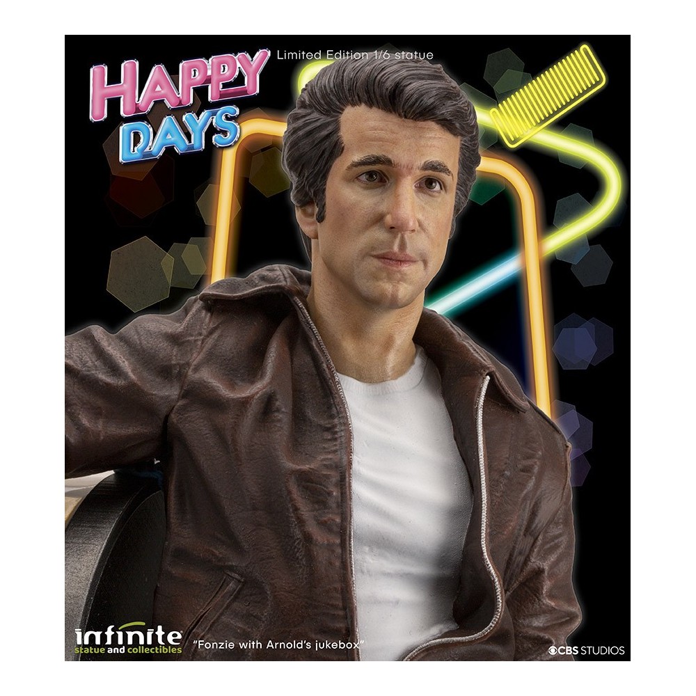 INFINITE STATUE HAPPY DAYS FONZIE WITH JUKEBOX STATUE 30 CM 1/6 OLD AND RARE RESIN FIGURE