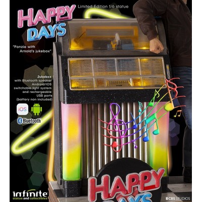 INFINITE STATUE HAPPY DAYS FONZIE WITH JUKEBOX STATUE 30 CM 1/6 OLD AND RARE RESIN FIGURE