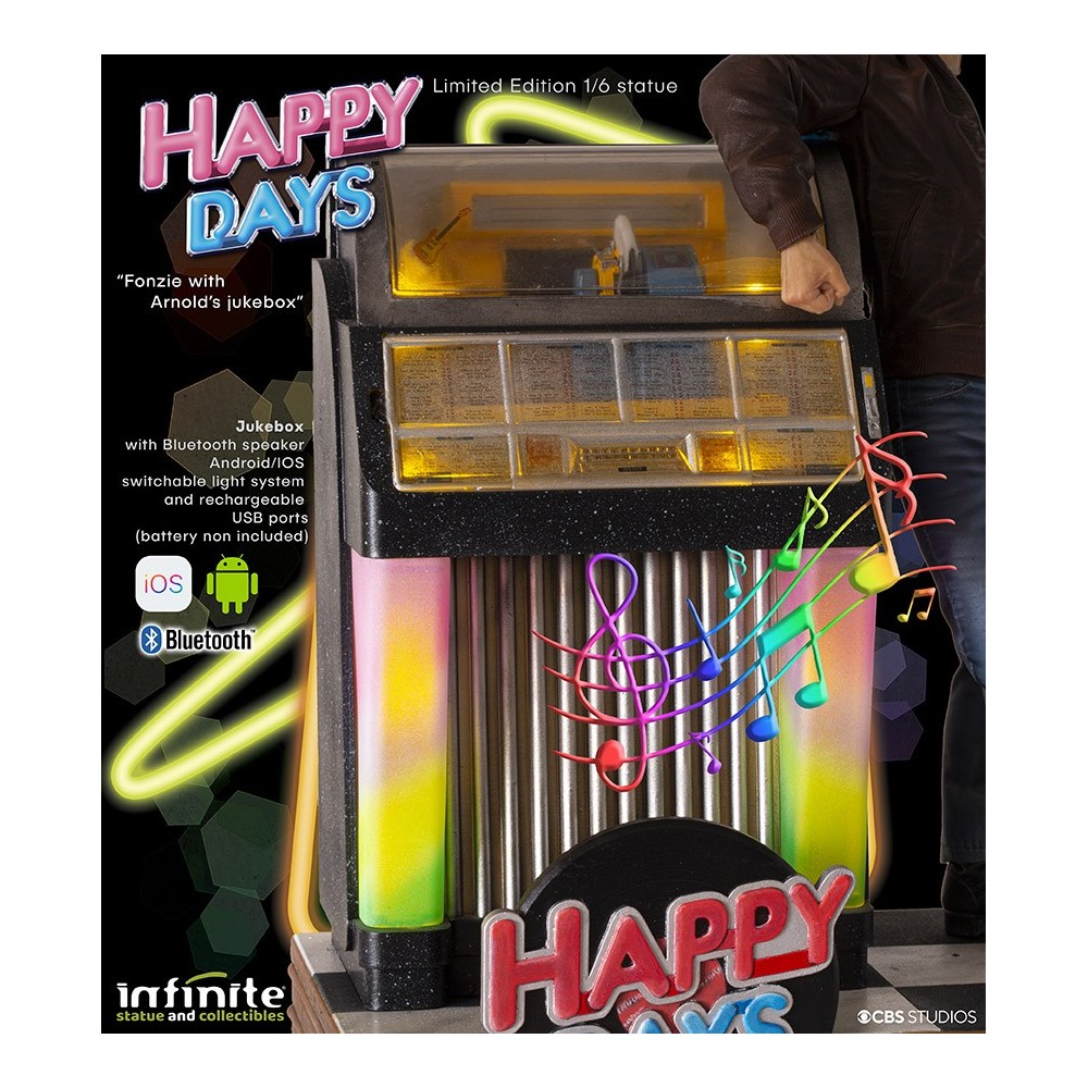 INFINITE STATUE HAPPY DAYS FONZIE WITH JUKEBOX STATUE 30 CM 1/6 OLD AND RARE RESIN FIGURE