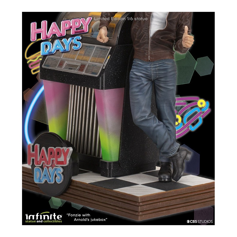 INFINITE STATUE HAPPY DAYS FONZIE WITH JUKEBOX STATUE 30 CM 1/6 OLD AND RARE RESIN FIGURE
