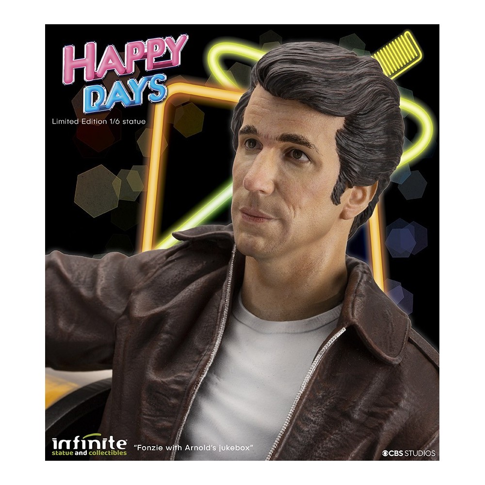 INFINITE STATUE HAPPY DAYS FONZIE WITH JUKEBOX STATUE 30 CM 1/6 OLD AND RARE RESIN FIGURE
