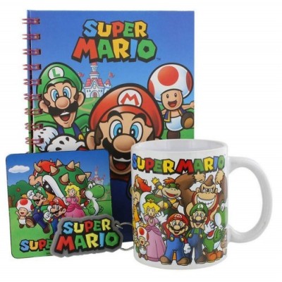 SUPER MARIO 4 IN 1 GIFT SET - TAZZA SOTTOBICCHIERE AGENDA E PORTACHIAVI PYRAMID INTERNATIONAL