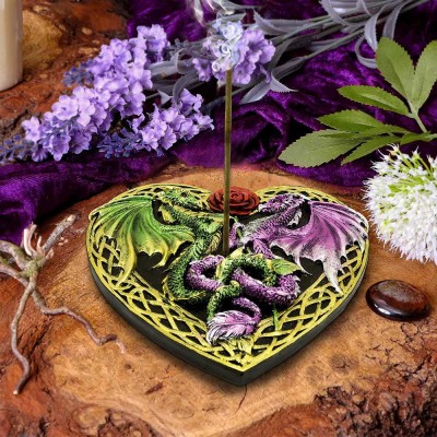 NEMESIS NOW DRAGON LOVE HEART INCENSE BURNER