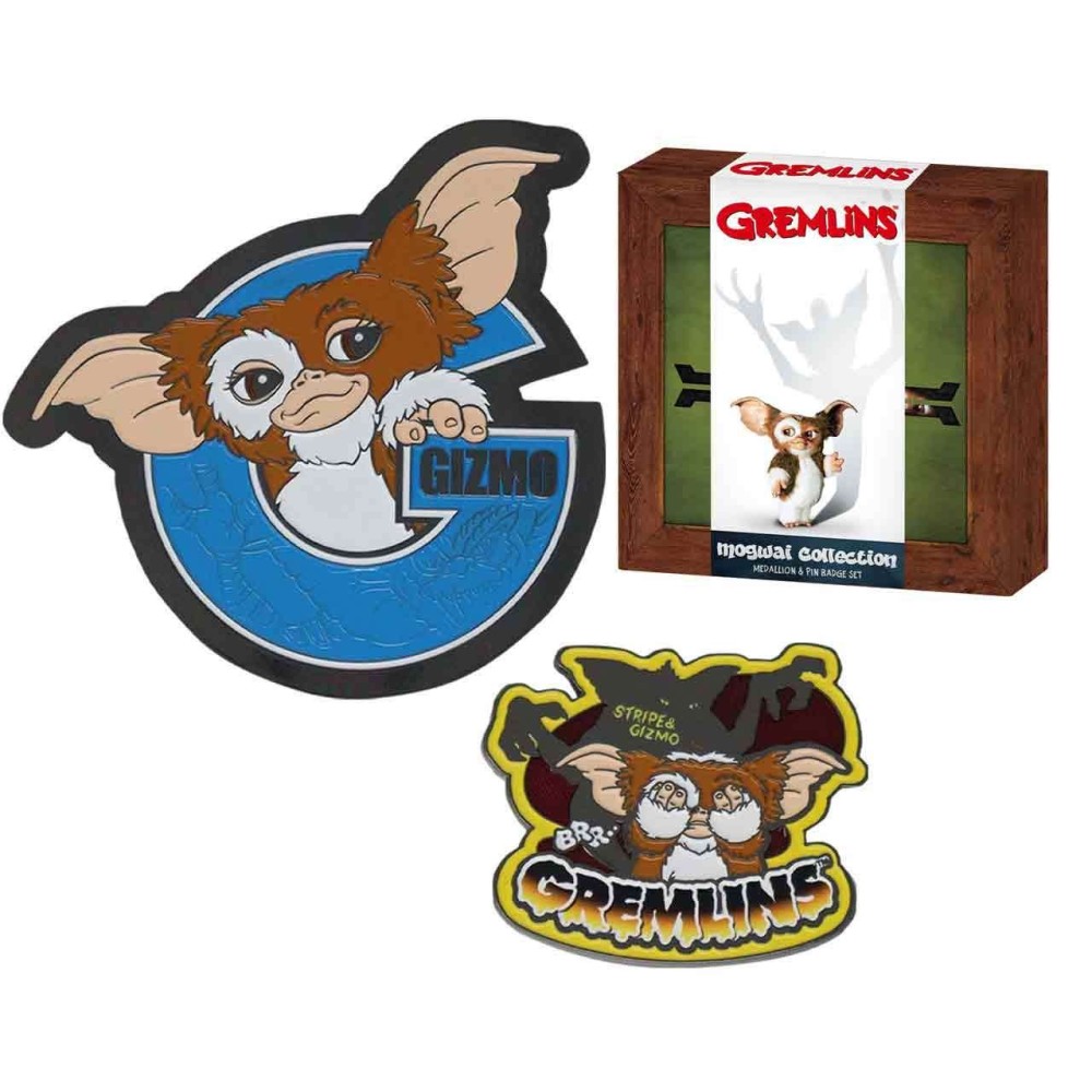 GREMLINS MOGWAI COLLECTION MEDALLION AND PIN BAGDE SET MEDAGLIONE E SPILLA DA COLLEZIONE FANATTIK