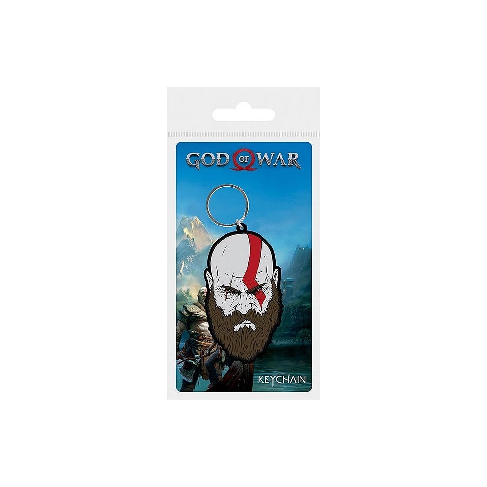 GOD OF WAR KRATOS HEAD RUBBER KEYCHAIN PORTACHIAVI IN GOMMA PYRAMID INTERNATIONAL
