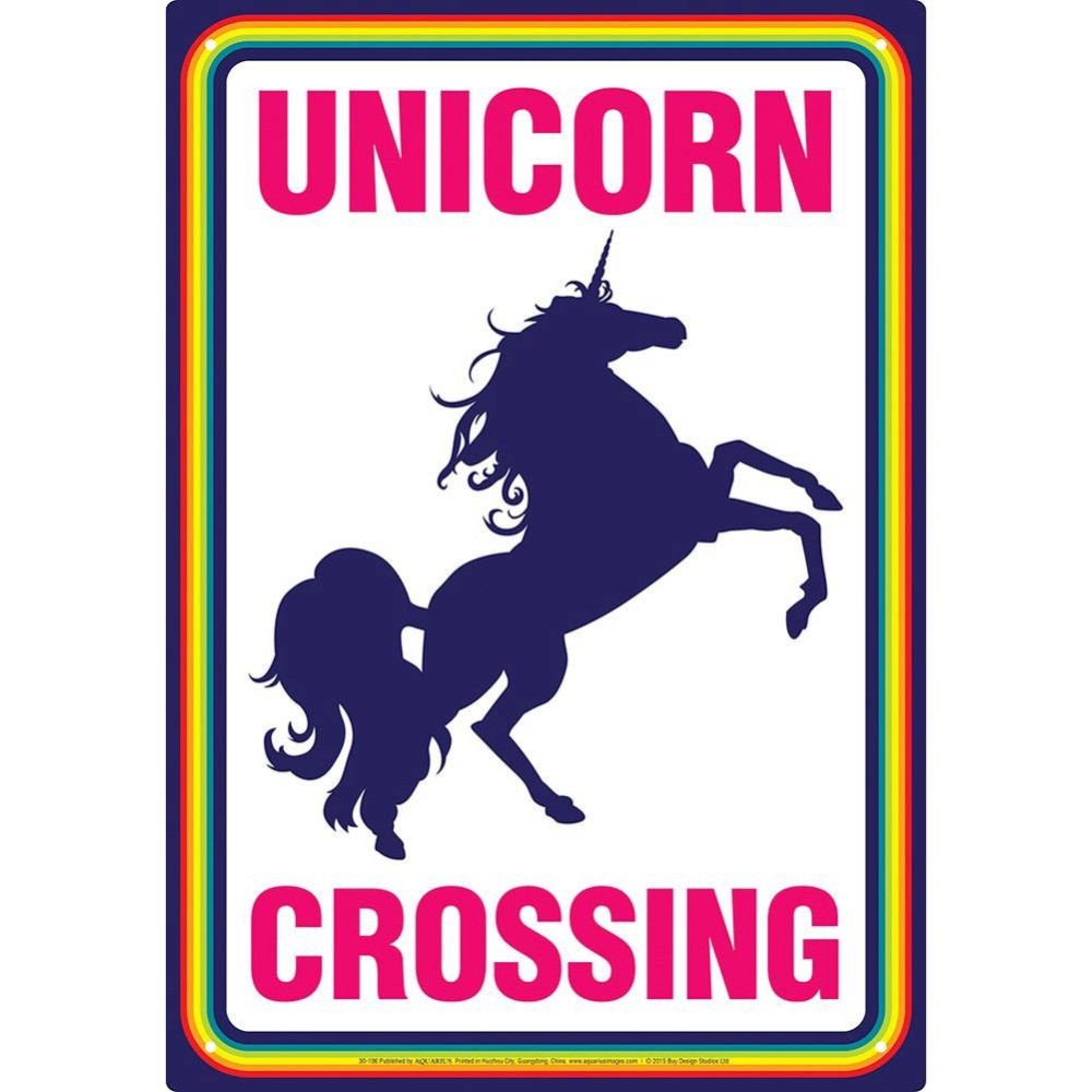 UNICORN CROSSING METAL TIN SIGN TARGA METALLO 20X29
