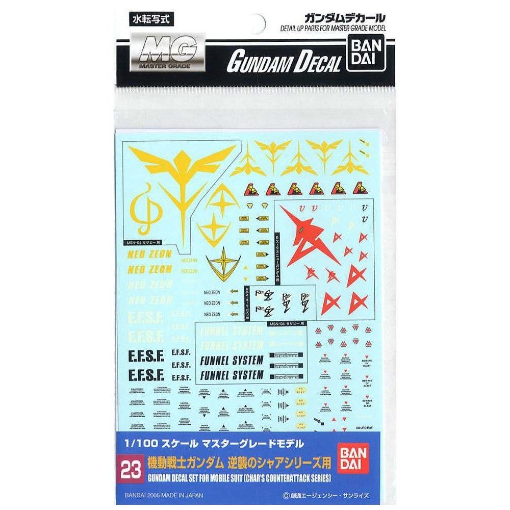 BANDAI GUNPLA GUNDAM DECAL SET FOR MOBILE SUIT CHAR'S COUNTERATTACK SERIES BANDAI