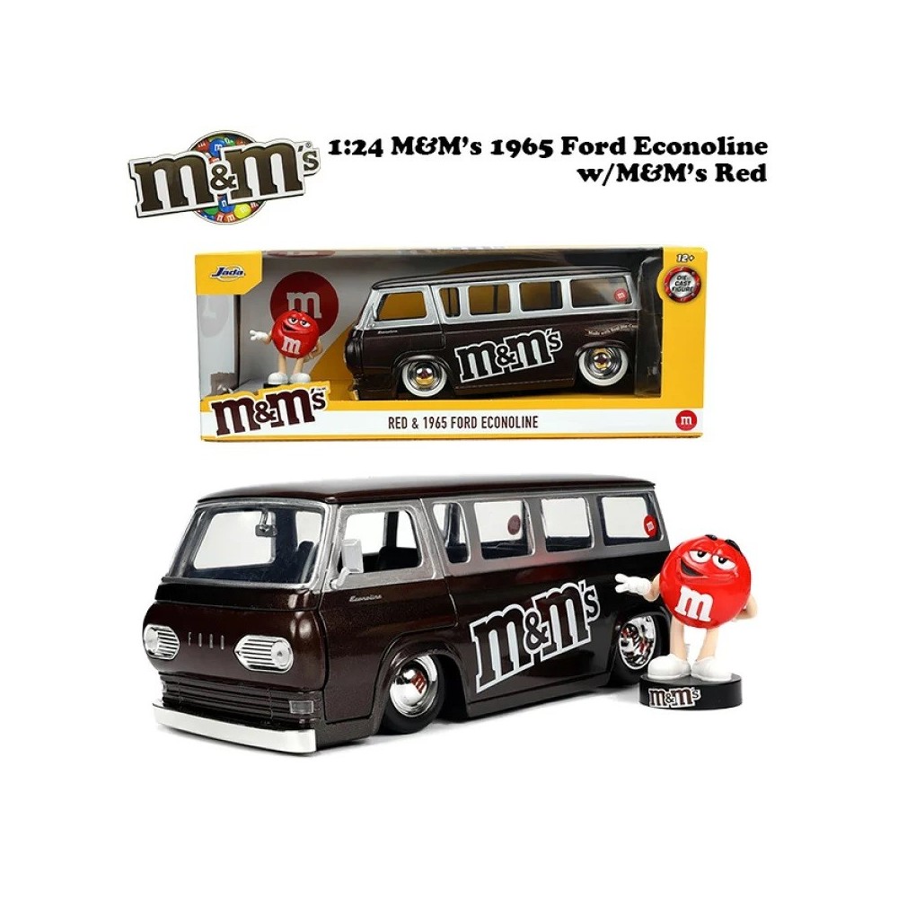 JADA TOYS M&M'S 1965 FORD ECONOLINE WITH RED FIGURE DIE CAST 1/24 MODEL