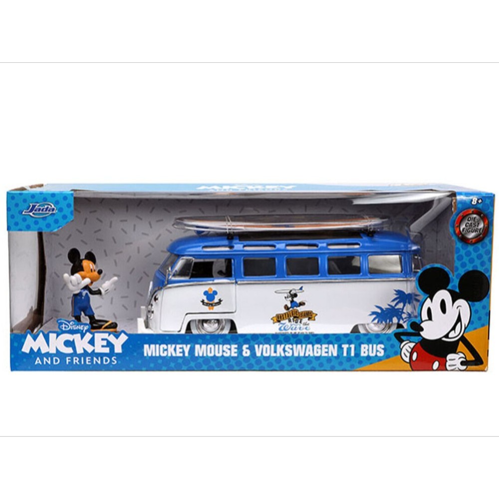 JADA TOYS MICKEY & FRIENDS VOLKSWAGEN T1 BUS WITH MICKEY MOUSE FIGURE DIE CAST 1/24 MODEL