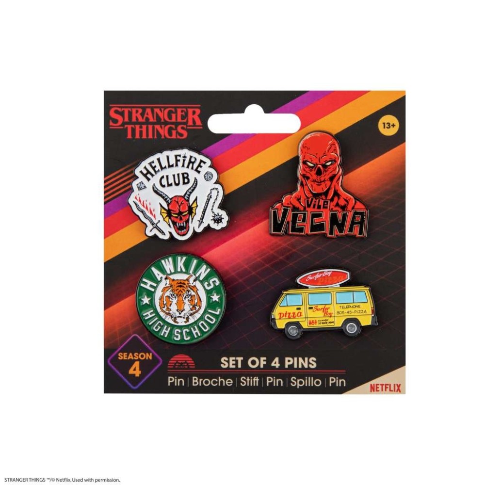 STRANGER THINGS SEASON 4 SET OF 4 PINS SPILLE IN METALLO CINEREPLICAS