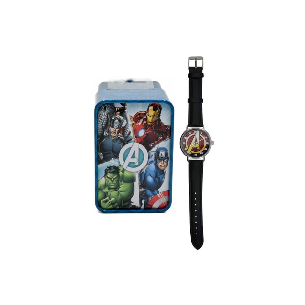 MARVEL AVENGERS LOGO OROLOGIO DA POLSO CINTURINO IN PELLE ACCUTIME WATCH