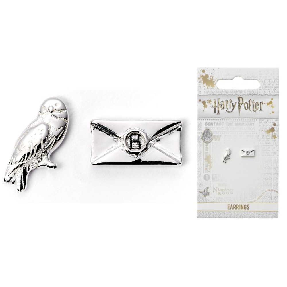 HARRY POTTER EDVIGE E LETTERA HOGWARTS ORECCHINI PLACCATI ARGENTO CARAT