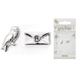 CARAT HARRY POTTER HEDWIG AND HOGWARTS LETTER SILVER PLATED EARRINGS