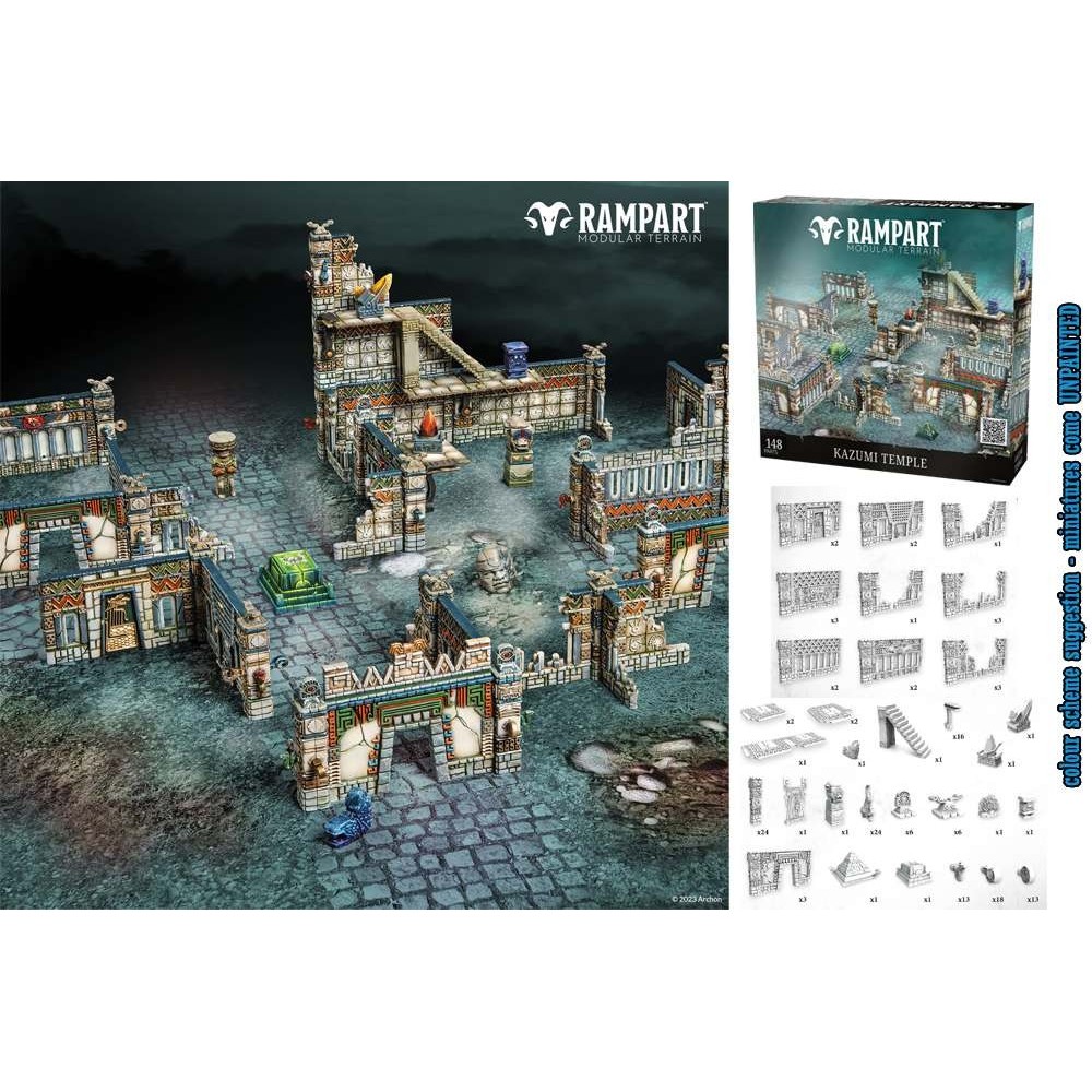 RAMPART MODULAR TERRAIN KAZUMI TEMPLE AMBIENTAZIONE SCENARIO ARCHON STUDIO