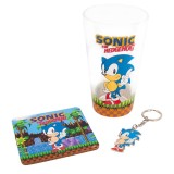 SONIC THE HEDGEHOG GIFT SET BICCHIERE SOTTOBICCHIERE E PORTACHIAVI FIZZ CREATIONS