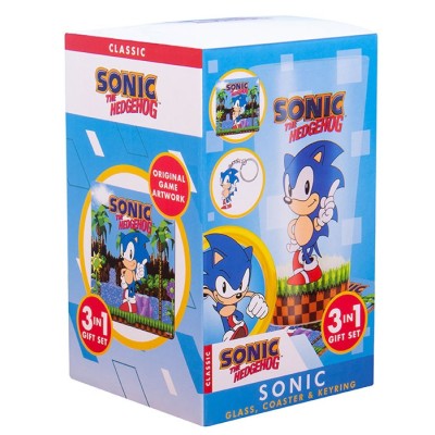 SONIC THE HEDGEHOG GIFT SET BICCHIERE SOTTOBICCHIERE E PORTACHIAVI FIZZ CREATIONS