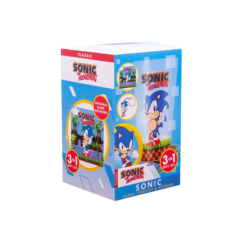 FIZZ CREATIONS SONIC THE HEDGEHOG GIFT SET GLASS COASTER AND KEYRING