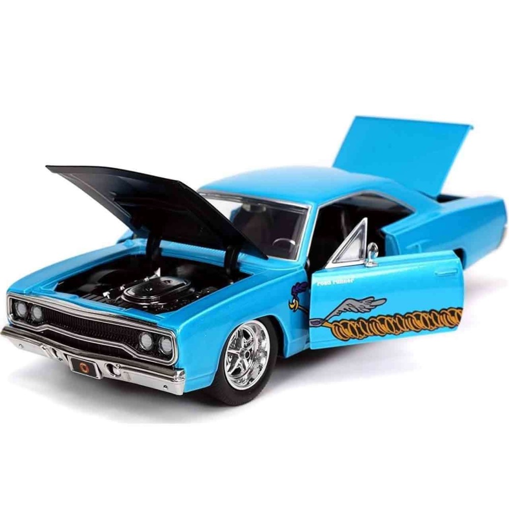 JADA TOYS LOONEY TUNES 1970 PLAYMOUTH ROADRUNNER WILL E. COYOTE DIE CAST 1/24 MODEL