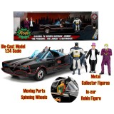 JADA TOYS BATMAN TV SERIES 1966 BATMOBILE DIE CAST 1/24 MODEL WITH BATMAN, ROBIN, JOKER AND PENGUIN