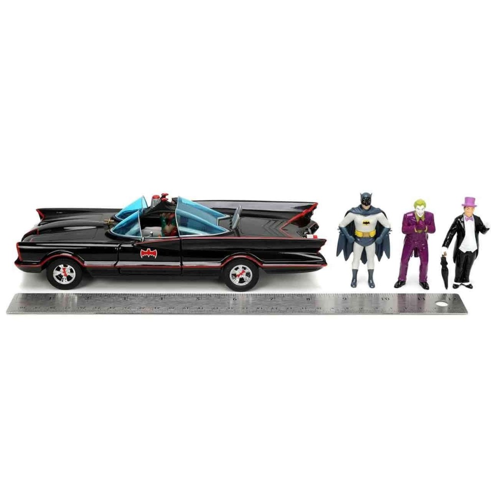 JADA TOYS BATMAN TV SERIES 1966 BATMOBILE DIE CAST 1/24 MODEL WITH BATMAN, ROBIN, JOKER AND PENGUIN