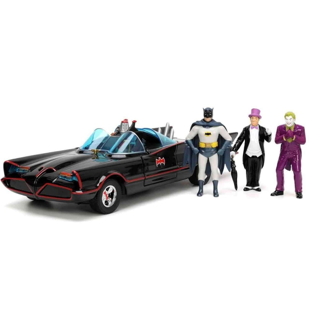 JADA TOYS BATMAN TV SERIES 1966 BATMOBILE DIE CAST 1/24 MODEL WITH BATMAN, ROBIN, JOKER AND PENGUIN