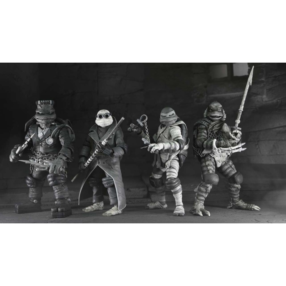 UNIVERSAL MONSTERS X TMNT BLACK AND WHITE 4-PACK ACTION FIGURE NECA
