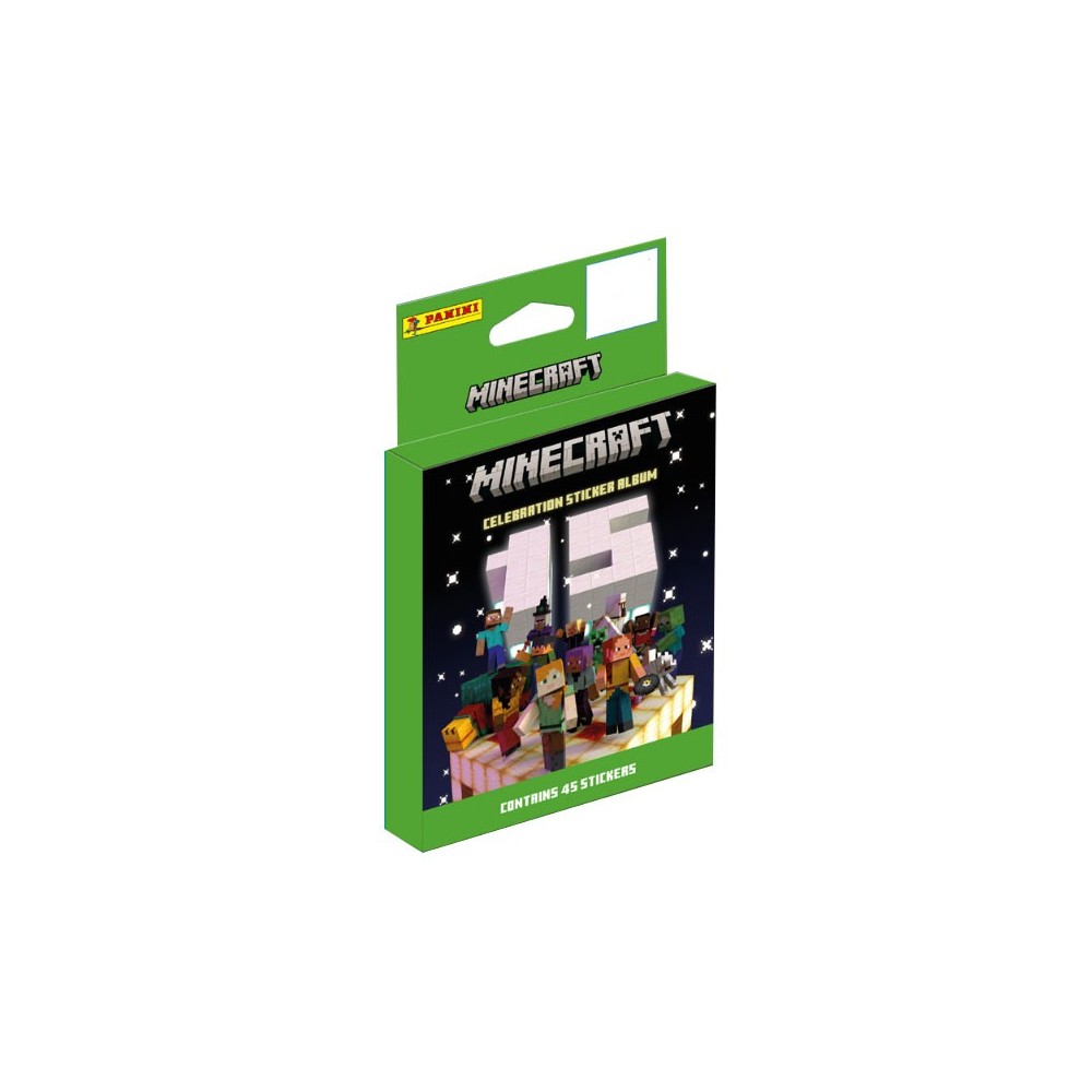 PANINI MINECRAFT 15TH CELEBRATION STICKER ALBUM ECOBLISTER 5 ENVELOPES 45 STICKERS