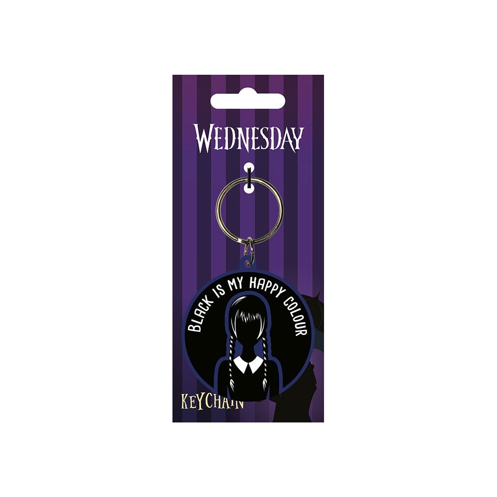 PYRAMID INTERNATIONAL WEDNESDAY BLACK IS MY HAPPY COLOUR RUBBER KEYCHAIN
