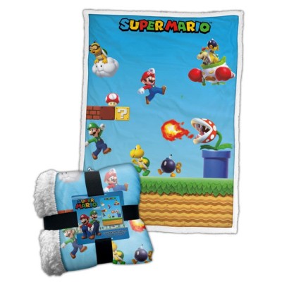 SUPER MARIO LEVEL E PERSONAGGI COPERTA IN PILE SHERPA 100X150CM LYO